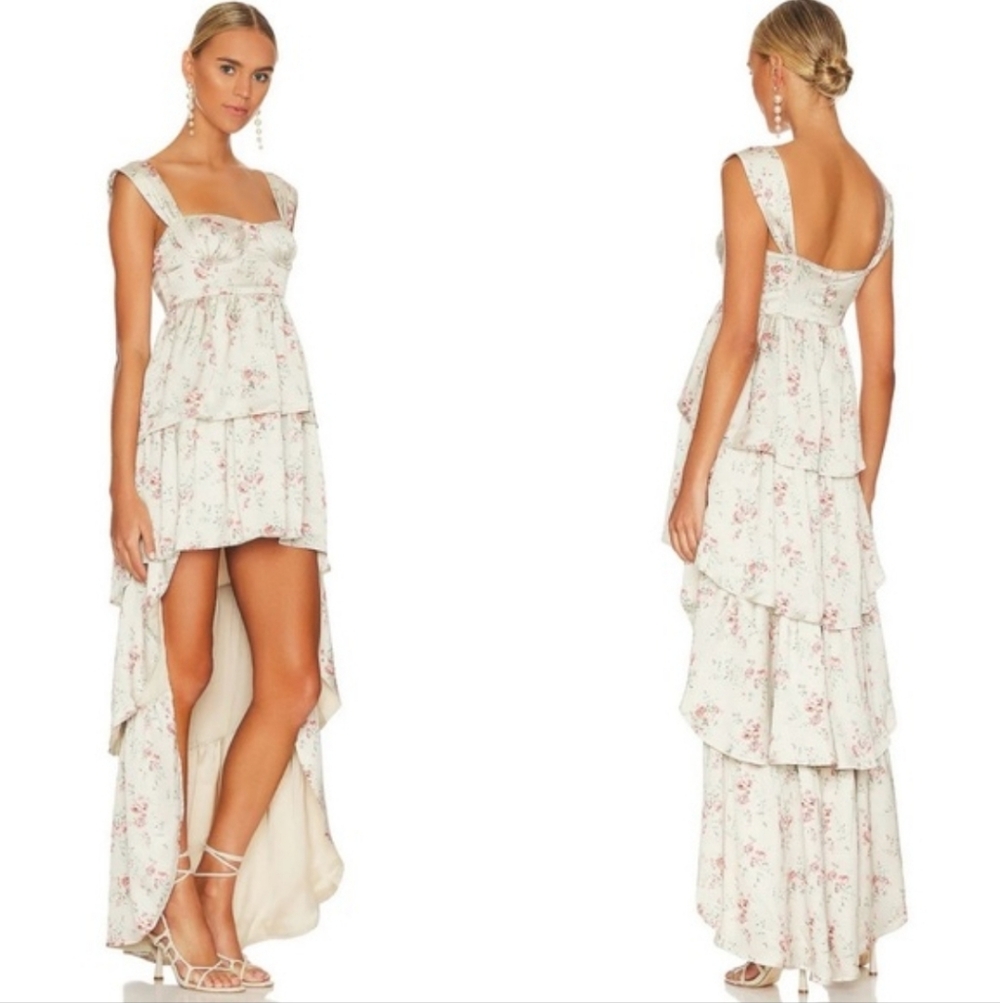 Revolve WeWoreWhat Corset Floral High Low Maxi Dress Dainty Floral Almond Milk